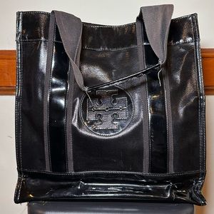 Patent and coated canvas Tory Burch tote bag